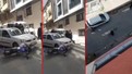 Esenler’de trafik kazası sonrası ortalık karıştı! Motosikletliye çarpıp kaçan otomobil sürücüsü, durdurulunca bıçak çekti. Bıçaklı kavga kameraya böyle yansıdı