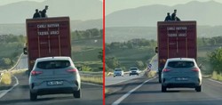 Görenler şaştı kaldı! Kamyonun üzerinde şoke eden yolculuk kameraya böyle yansıdı