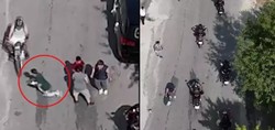 Gelin arabasının önünü kesmek isteyen çocuğa motosiklet çarptı! Kaza anı dron kamerasına yansıdı