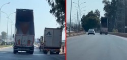 Hatay'da trafikte şoke eden görüntü! Damperi açık unutan kamyon şoförü yürekleri ağza getirdi