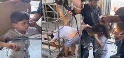 Adana'da kafası demir kafese sıkışan çocuk böyle kurtarıldı