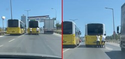 Kartal'da yürekleri ağza getiren görüntü! Patenli gençlerin tehlikeli yolculuğu kameraya böyle yansıdı