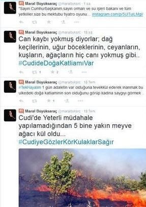 Oyuncu Maral Büyüksaraç'tan Cudi yangını tepkisi