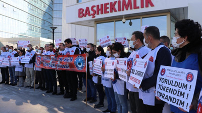 Kayseri'de Türk Sağlık-Sen üyelerinden iş bırakma eylemi