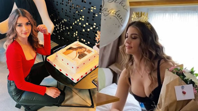 Burcu Özberk yeni yaşını sette kutladı! Dekolteli kıyafeti nefes kesti