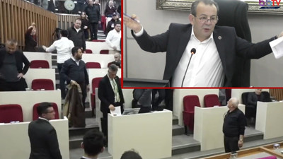 Bolu Belediyesi'nde deprem oturumunda gergin anlar! AK Parti'li Hacer Çınar, Tanju Özcan'a su şişesi fırlattı