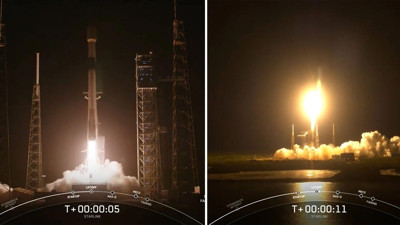 SpaceX bir Starlink uydusu daha fırlattı. O anlar kameralara böyle yansıdı