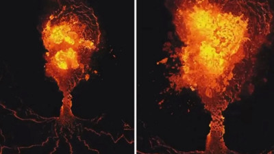 Tüyler ürperten anların görüntüsü ortaya çıktı! İşte İzlanda'daki yanardağın patlama anından en net görüntü