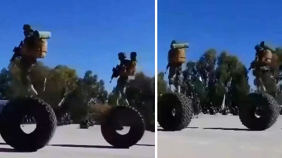 Afganistan'da kaydedilen görüntüler sosyal medyada gündem oldu: Taliban güçleri askeri geçit töreninde lastiklerin üzerinde yürüdü