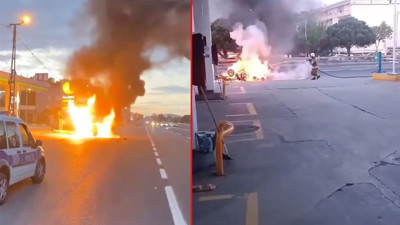 Büyükçekmece’de facianın eşiğinden dönüldü! Akaryakıt istasyonunun yanında kaza yapan otomobil alev topuna döndü