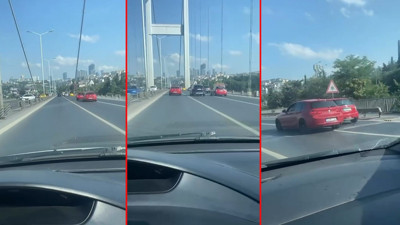 15 Temmuz Şehitler Köprüsü’nde sürücülerin tehlikeli inatlaşması kamerada
