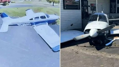 Golfçü ölümden kıl payı kurtuldu! Kaliforniya'daki golf sahasına uçak böyle düştü. Olay anı saniye saniye kamerada