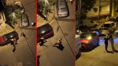 Kağıthane'de sokak ortasında kadına şiddet! Koşarak gelip kadının kafasına böyle vurdu