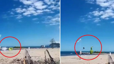 Giresun semalarında korku dolu anlar kamerada! Paramotor denize çakıldı