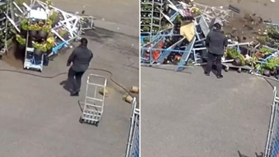 Çiçekçinin yaşadığı çaresizlik kamerada: Fırtına çiçekçiyi yerle bir etti, tüm raflar böyle devrildi