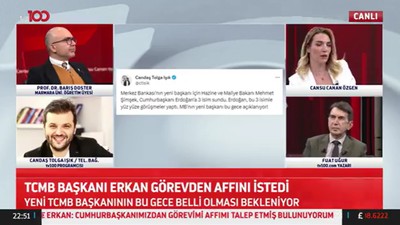 Merkez Bankası'nın yeni başkanını ilk tv100 duyurdu. Candaş Tolga Işık Merkez Bankası Başkanlığı için Fatih Karahan'ın isminin öne çıktığını söylemişti