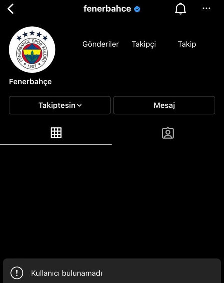 Instagram'da 8 milyon takipçisi bulunan Fenerbahçe'nin resmi hesabına erişim sağlanamıyor