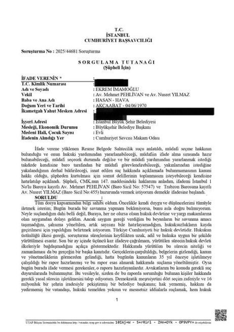 Sahte diploma soruşturması... İmamoğlu 1 saat 10 dakika ifade verdi. İşte İmamoğlu'nun ifadesi