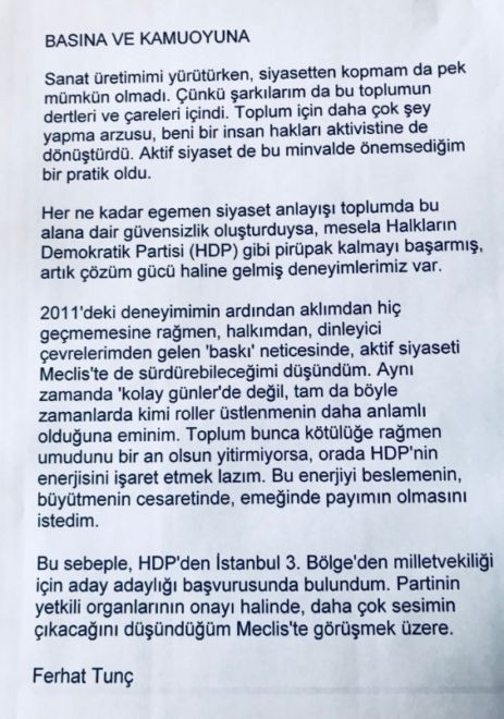 Ferhat Tunç, HDP’den milletvekili aday adayı oldu