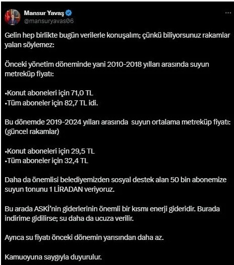 Mansur Yavaş’tan Erdoğan’ın 'Su fiyatı 10 kat arttı' sözlerine verilerle yanıt - Resim : 2