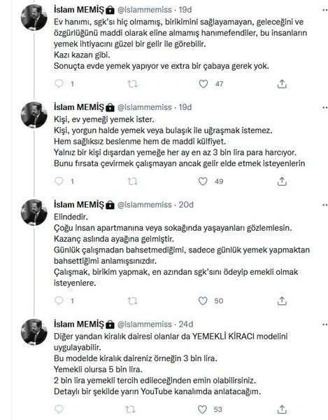 İslam Memiş'ten radikal öneri: Yemekli kiracı. 2023 zor geçecek dedi ev kadınları ve emekliler için ek iş önerdi. Ev sahipleri için ise yemekli kiracı önerisinde bulundu