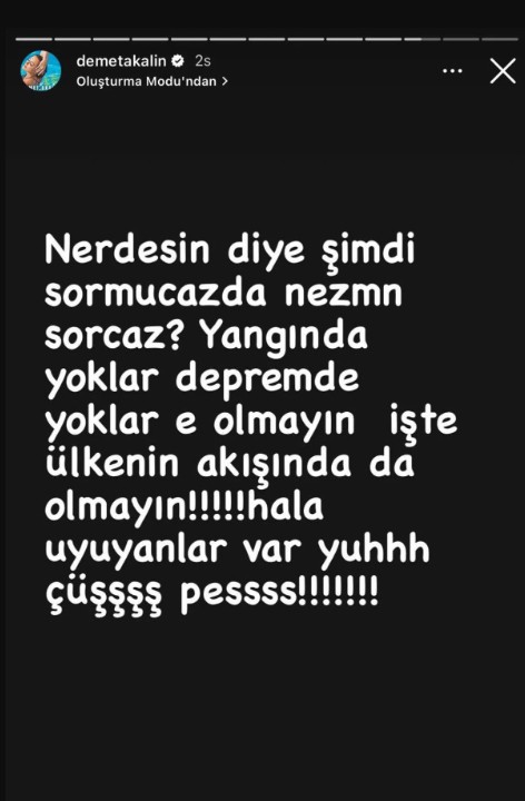 Demet Akalın'dan zehir zemberek paylaşım: Yangında yoklar, depremde yoklar, ülkenin akışında da olmayın; hala uyuyanlar var, pes!