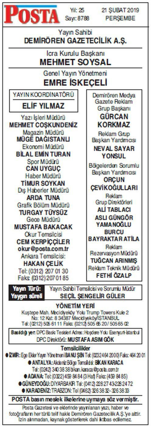 Posta Gazetesi’nde künye değişikliği! Hangi isim künyeye girdi?