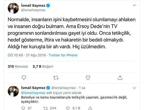 İsmail Saymaz ve Ersoy Dede arasında 'oh olsun' polemiği!
