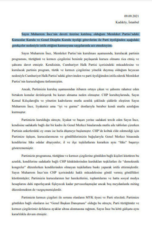 Muharrem İnce'nin kurduğu Memleket Partisi'nde istifa depremi