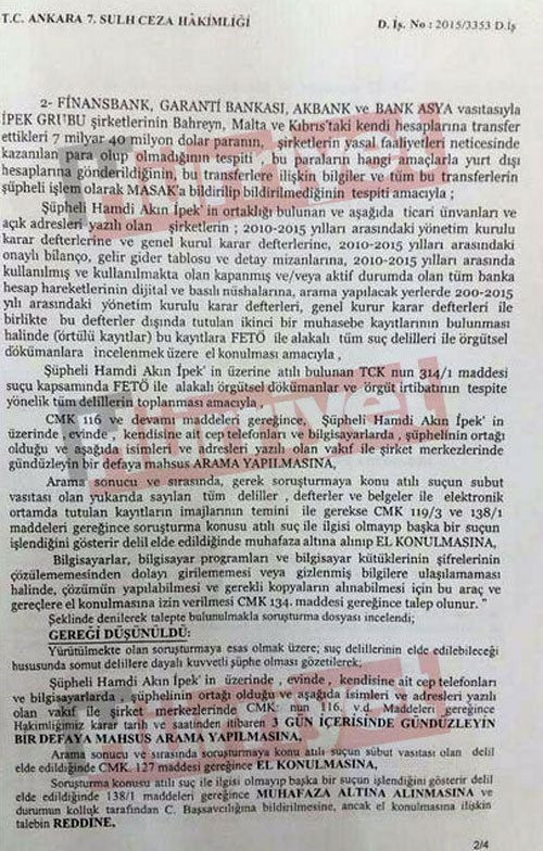 Koza İpek Grubu'na operasyonu başlatan izin ortaya çıktı! İşte, karar metni! - Resim : 2