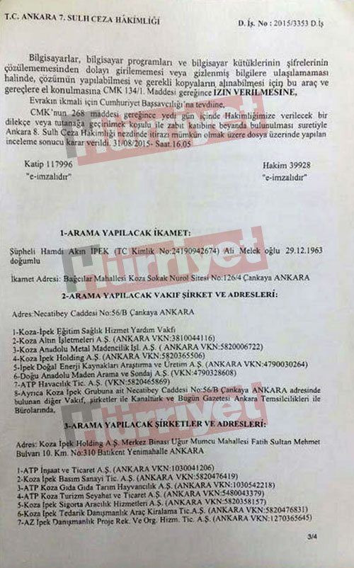 Koza İpek Grubu'na operasyonu başlatan izin ortaya çıktı! İşte, karar metni! - Resim : 3