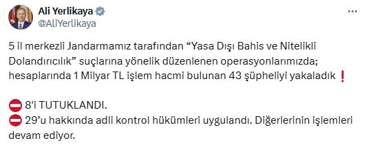5 il merkezli siber suç operasyonu: Onlarca kişi yakalandı. Bakan Yerlikaya duyurdu