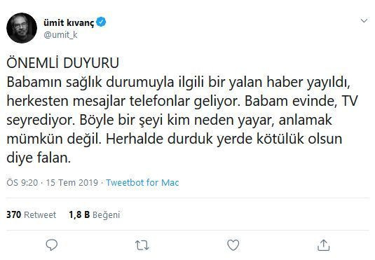 Halit Kıvanç'ın sağlık durumuyla ilgili oğlundan açıklama