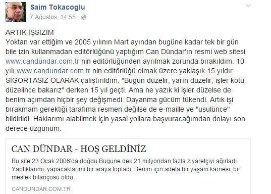 15 yıllık çalışanının işine son veren Can Dündar'a ÇGD'den tepki!
