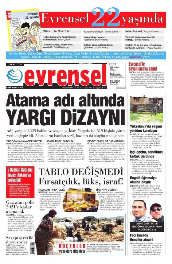 Evrensel gazetesi 22 yaşında!