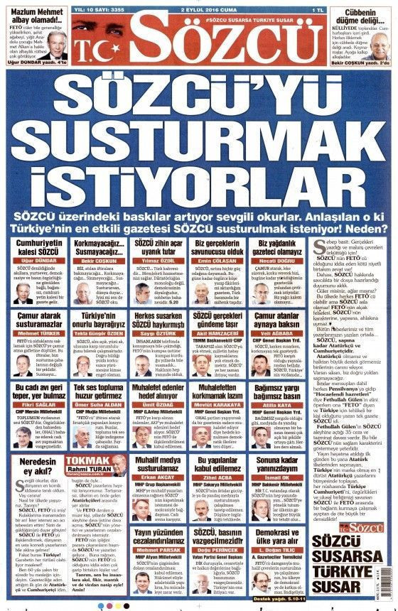 Sözcü gazetesi susturulmak mı isteniyor? Gazete bugün böyle çıktı!