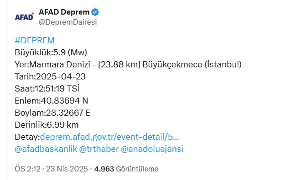 İstanbul'da çok şiddetli depremler! Uzun süre salladı... Marmara'da birçok il hissetti. 23 Nisan 2025 depremleri - Resim : 3