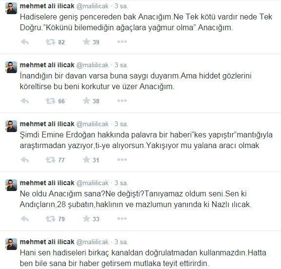 Mehmet Ali Ilıcak, annesi Nazlı Ilıcak'a Twitter'dan yüklendi!