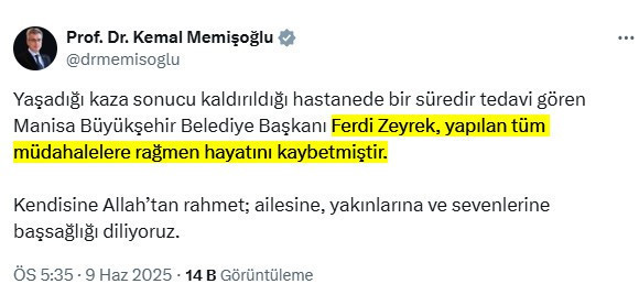 CHP'nin ve Manisa'nın acı günü: Ferdi Zeyrek hayatını kaybetti