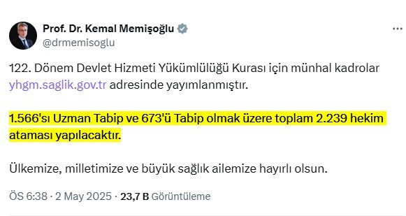 Sağlık Bakanlığı 2 bin 239 hekim alımı yapacak. Bakan Memişoğlu duyurdu - Resim : 2