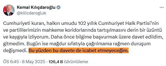 Kemal Kılıçdaroğlu ifadeye çağrıldı: Davete icabet etmeyeceğim