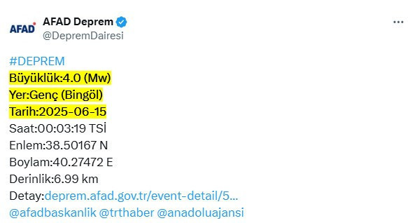 Bingöl'de deprem oldu! AFAD duyurdu