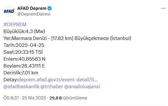 Artçılar sürüyor İstanbul'da yine deprem