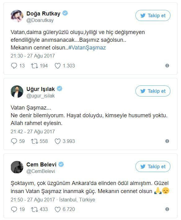 Vatan Şaşmaz’ın ölümü ünlüleri yasa boğdu!