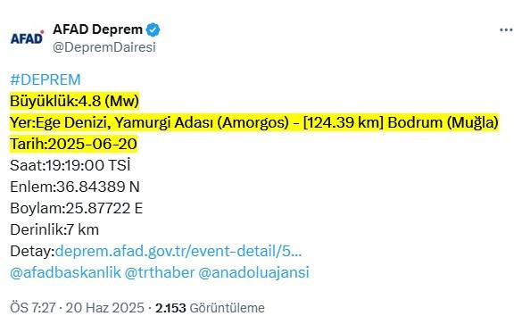 Önce Akdeniz şimdi de Ege Denizi: 4.8 büyüklüğünde deprem oldu