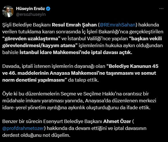 Şişli Belediyesi'nde kayyumun iptali için dava açıldı