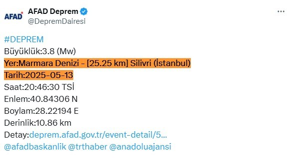 Marmara Denizi'nde 3.8 büyüklüğünde deprem! Silivri açıkları sallandı