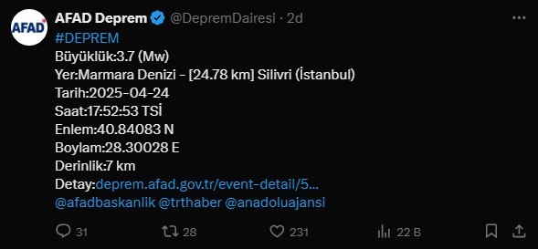Son dakika... İstanbul'da bir deprem daha oldu! Marmara beşik gibi sallanıyor. AFAD duyurdu