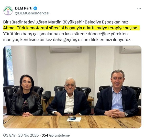 Ahmet Türk kemoterapi sürecini tamamladı, radyoterapiye başladı. DEM Parti'den açıklama geldi - Resim : 2