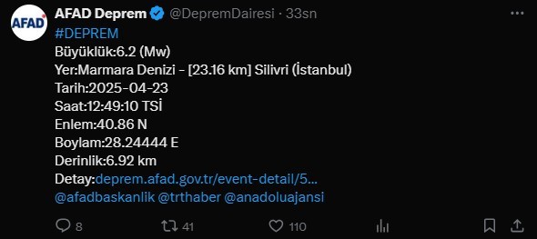 İstanbul'da çok şiddetli depremler! Uzun süre salladı... Marmara'da birçok il hissetti. 23 Nisan 2025 depremleri - Resim : 2